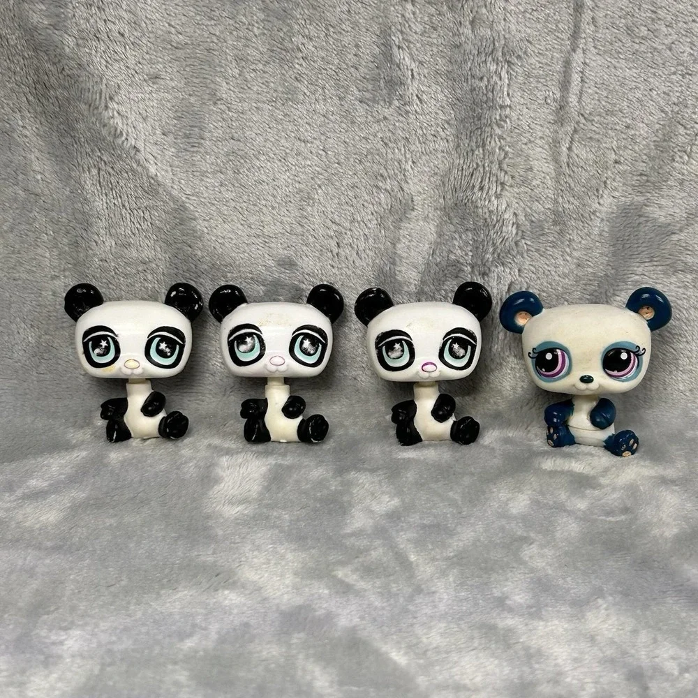 Littlest Pet Shop Panda Bears Lot of 4‎ LPS Figures Black White Blue